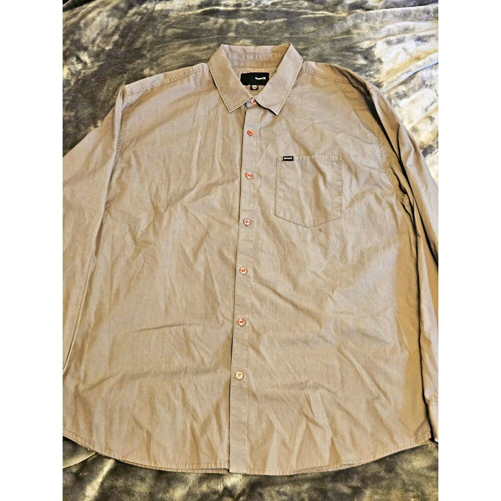 Hurley One and Only Stretch Men's Long Sleeve Button Down Shirt Gray Red Buttons